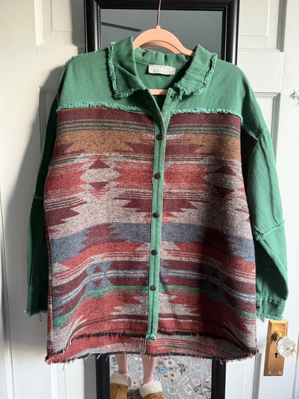 Boho Aztec Green Button-Front Jacket